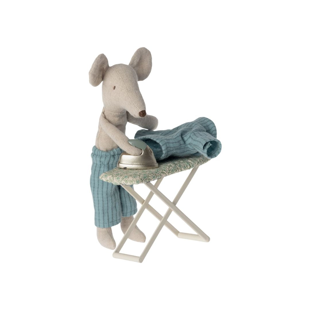 Maileg dollshouse ironing board with little iron, daddy mouse ironing 