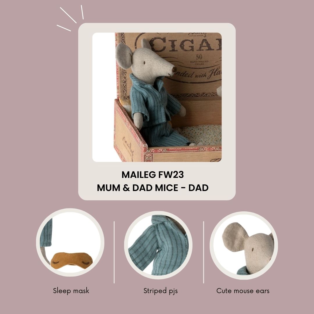 Maileg FW23 Mum and dad mice in cigarbox