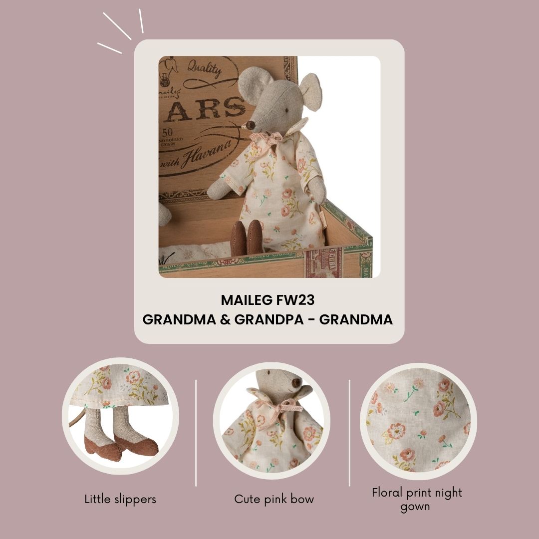 Maileg Grandma and Grandpa mice in cigarbox