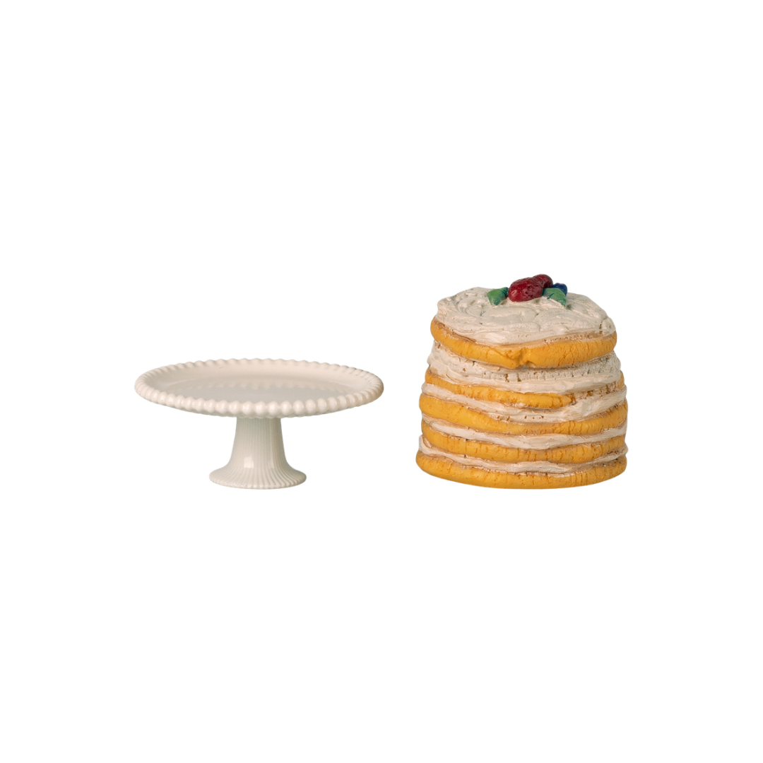 Maileg Party cake and cake stand, Mouse - Off white