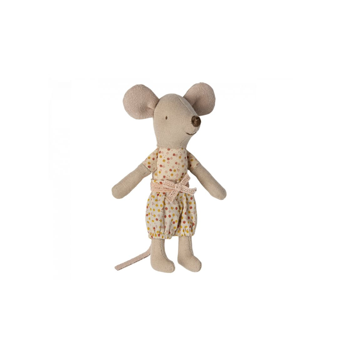 Maileg SS24 Little Sister Mouse in matchbox, Pink Spotty