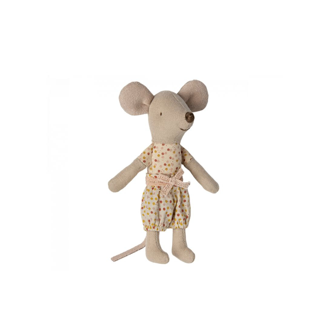Maileg Little Sister Mouse in matchbox, Pink Spotty