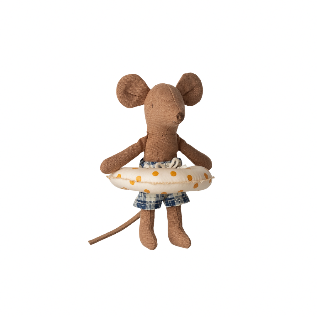 Maileg Beach mouse with float, Little brother - Yellow dots