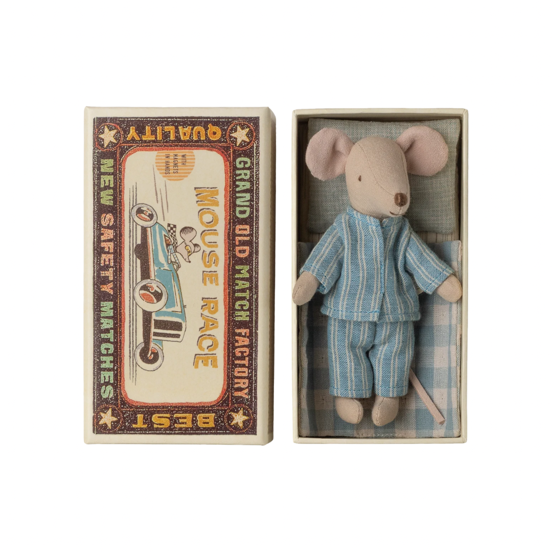 Maileg Big Brother Mouse in matchbox, Blue stripe