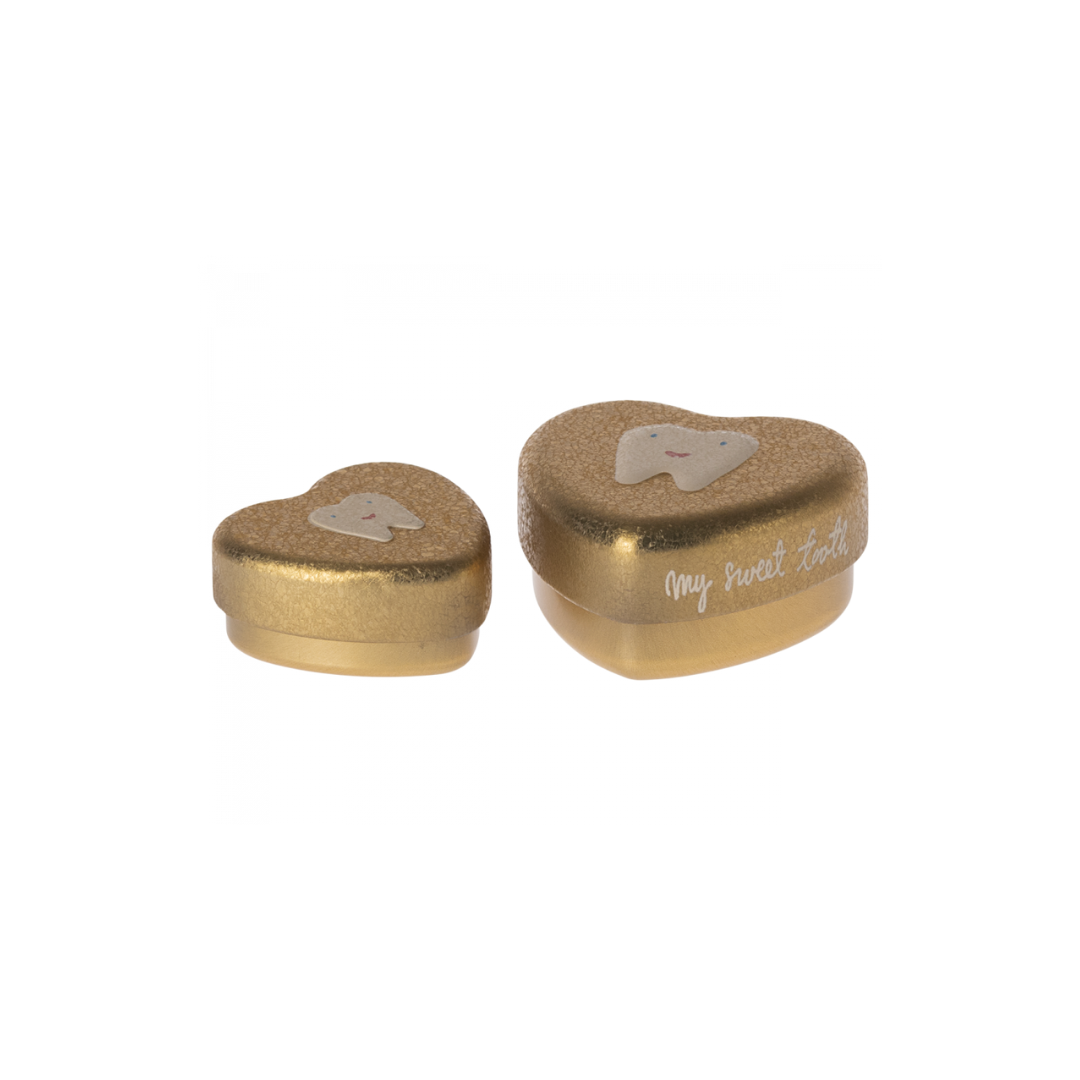 Maileg Heart Tooth tin box, 2 pcs set - Gold