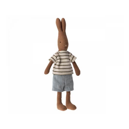 Maileg SS24 Rabbit size 1, Chocolate brown - Striped blouse and shorts (DUE END MAY)