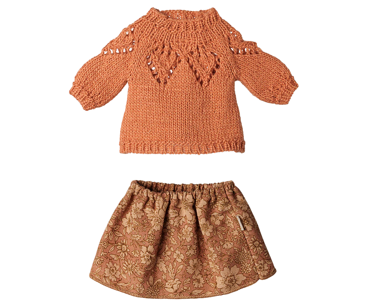 Maileg Skirt and knitted sweater - Medium mouse