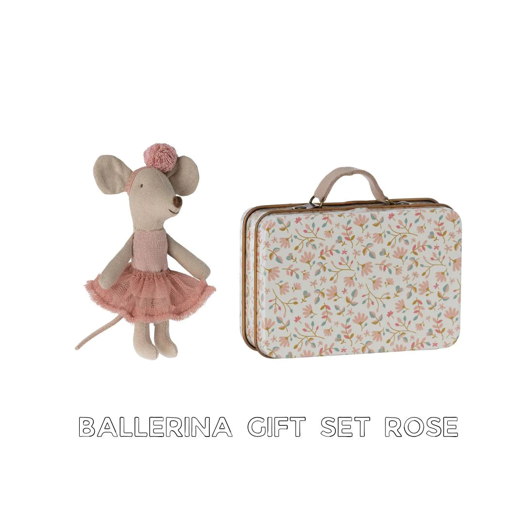 Maileg ballerina rose little sister mouse with Maileg suitcase tin bundle, little girl birthday present