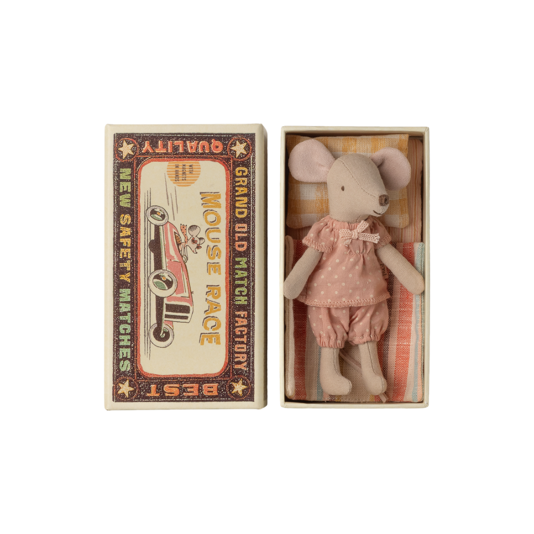 Maileg Big sister mouse in matchbox, Pink Spotty Outfit