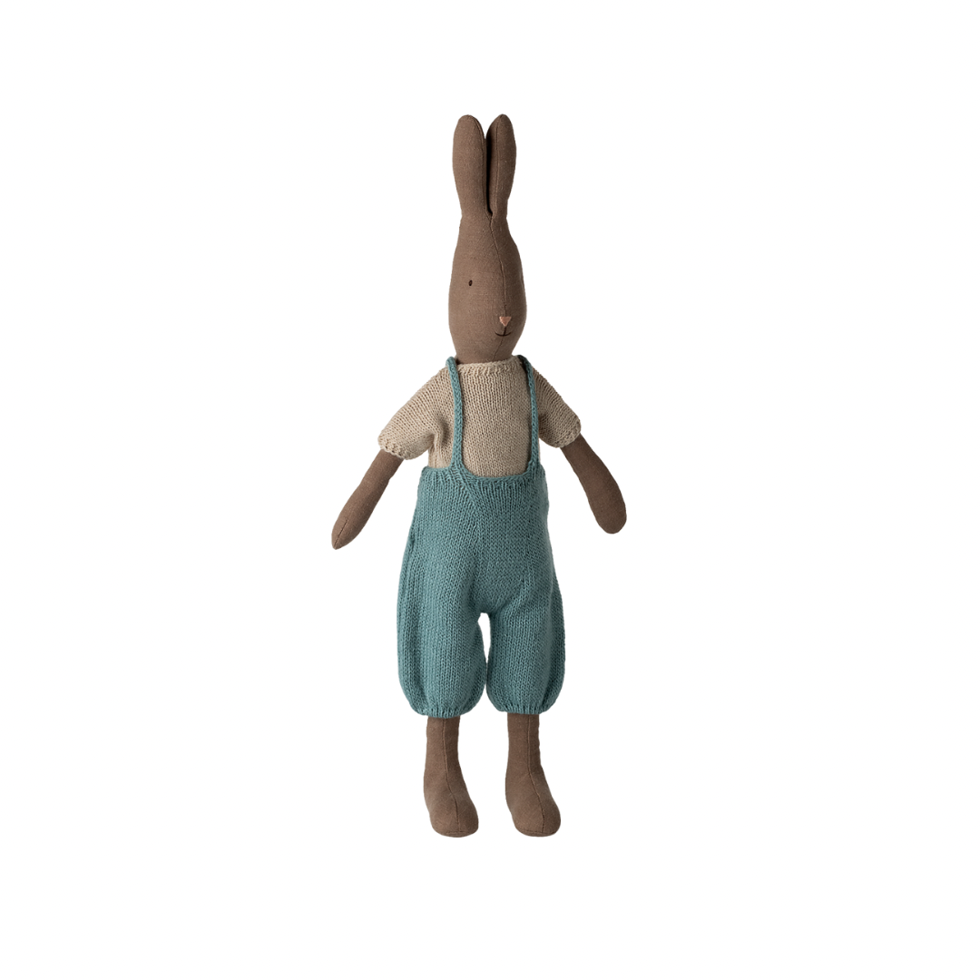 Maileg Rabbit, Size 3 - Brown - Knitted shirt and overall