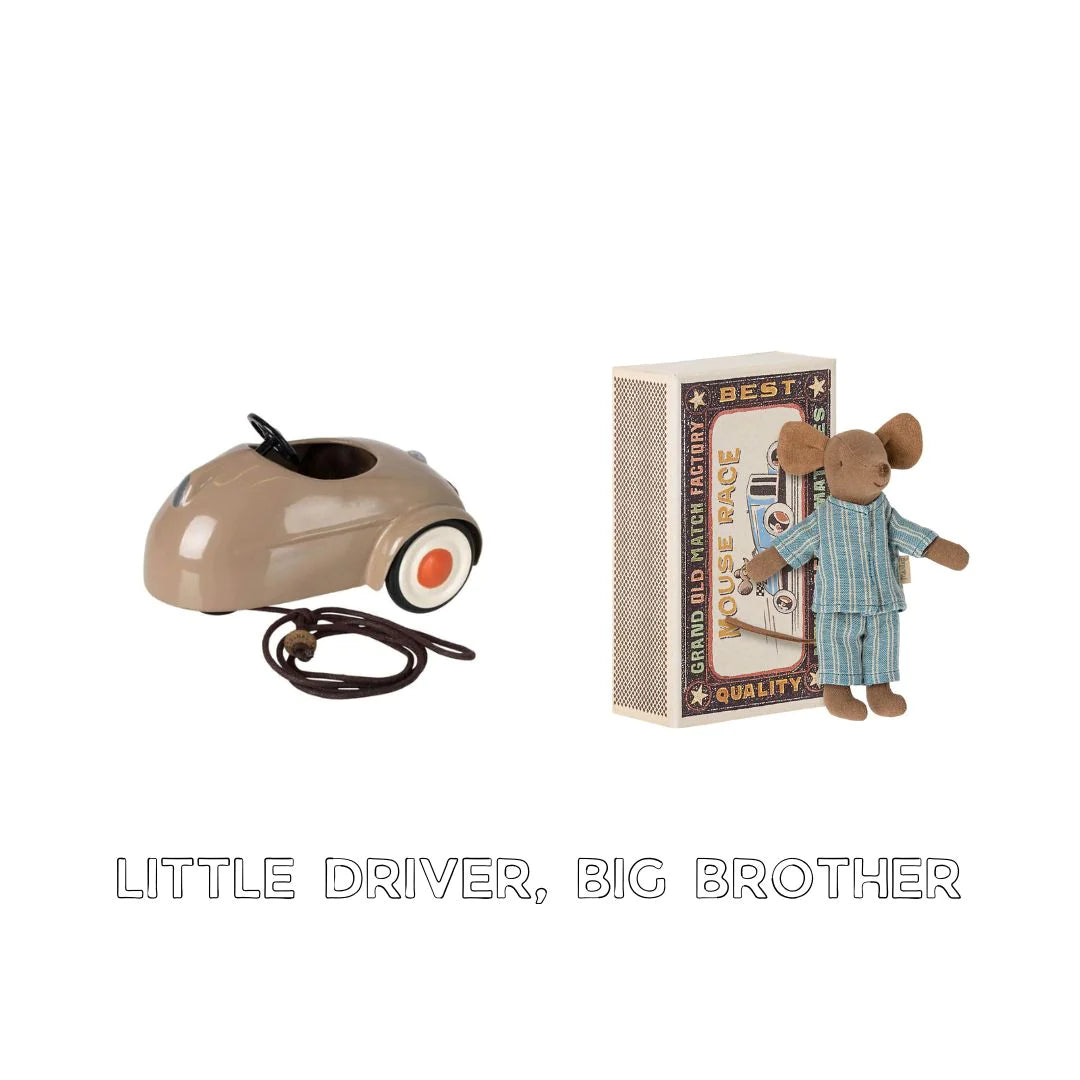 Maileg little driver gift set from mouse in a box, maileg car and big brother mouse