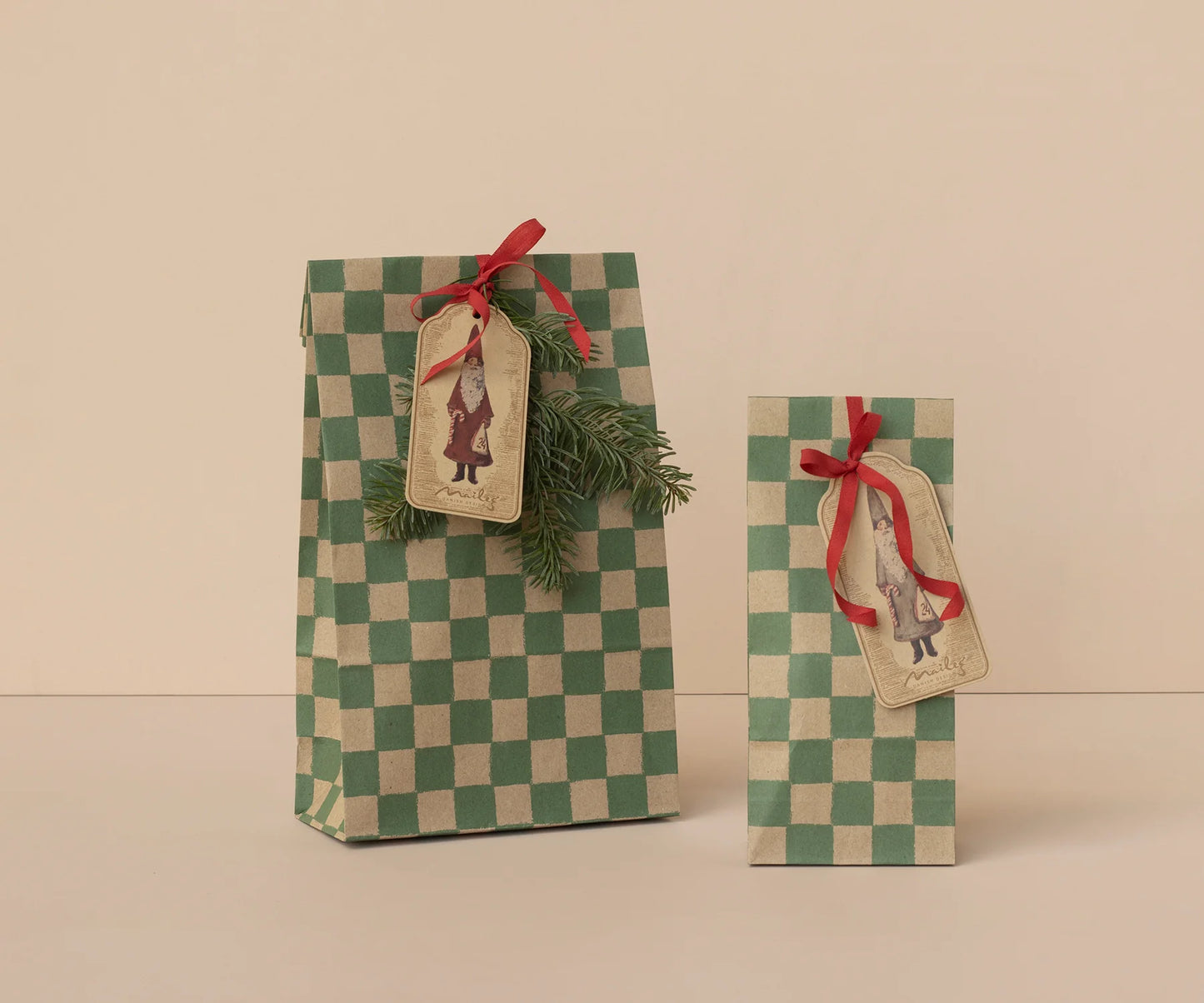 Maileg Gift Bag, Medium - Checker Green