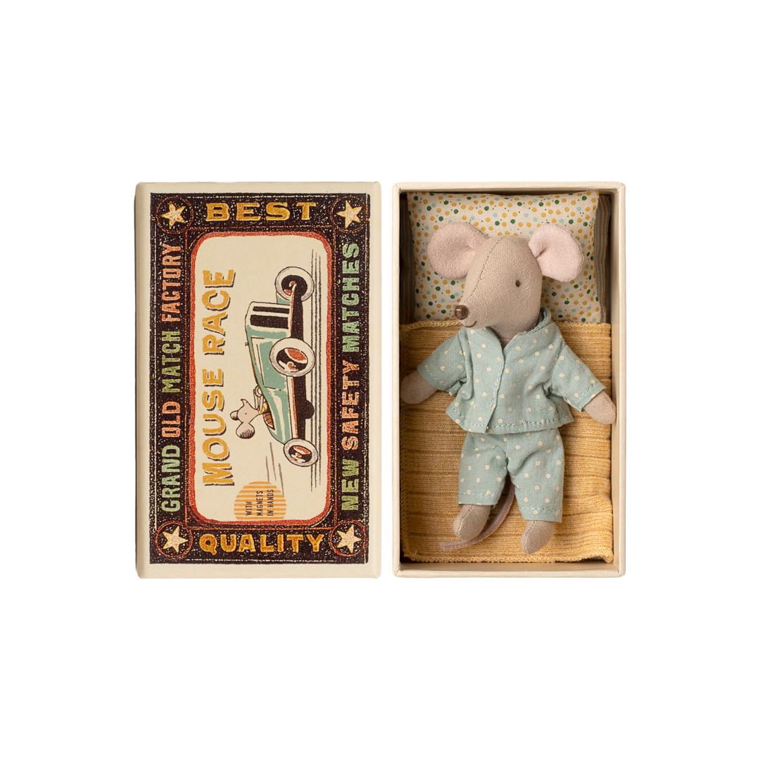 Maileg Little Brother Mouse in Matchbox - Blue Spotted