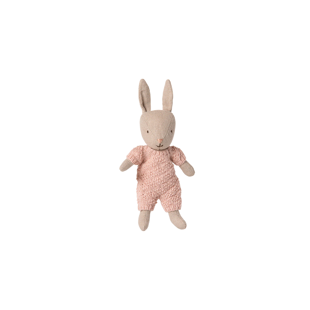 Maileg Rabbit, Micro - Sand - Rose knitted suit