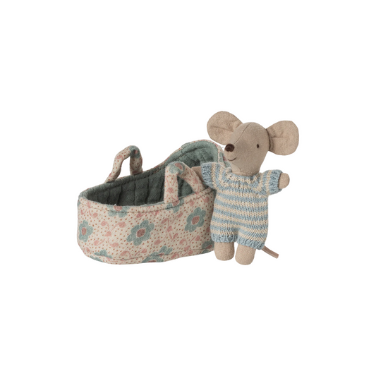 Maileg Baby mouse in carry cot - Blue