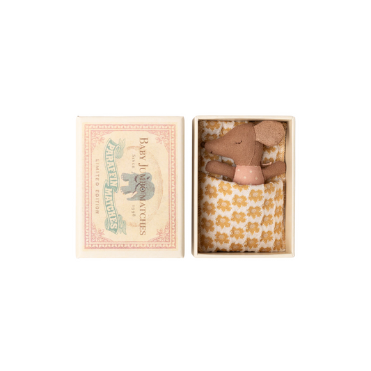 Maileg Sleepy wakey baby mouse in matchbox - Rose