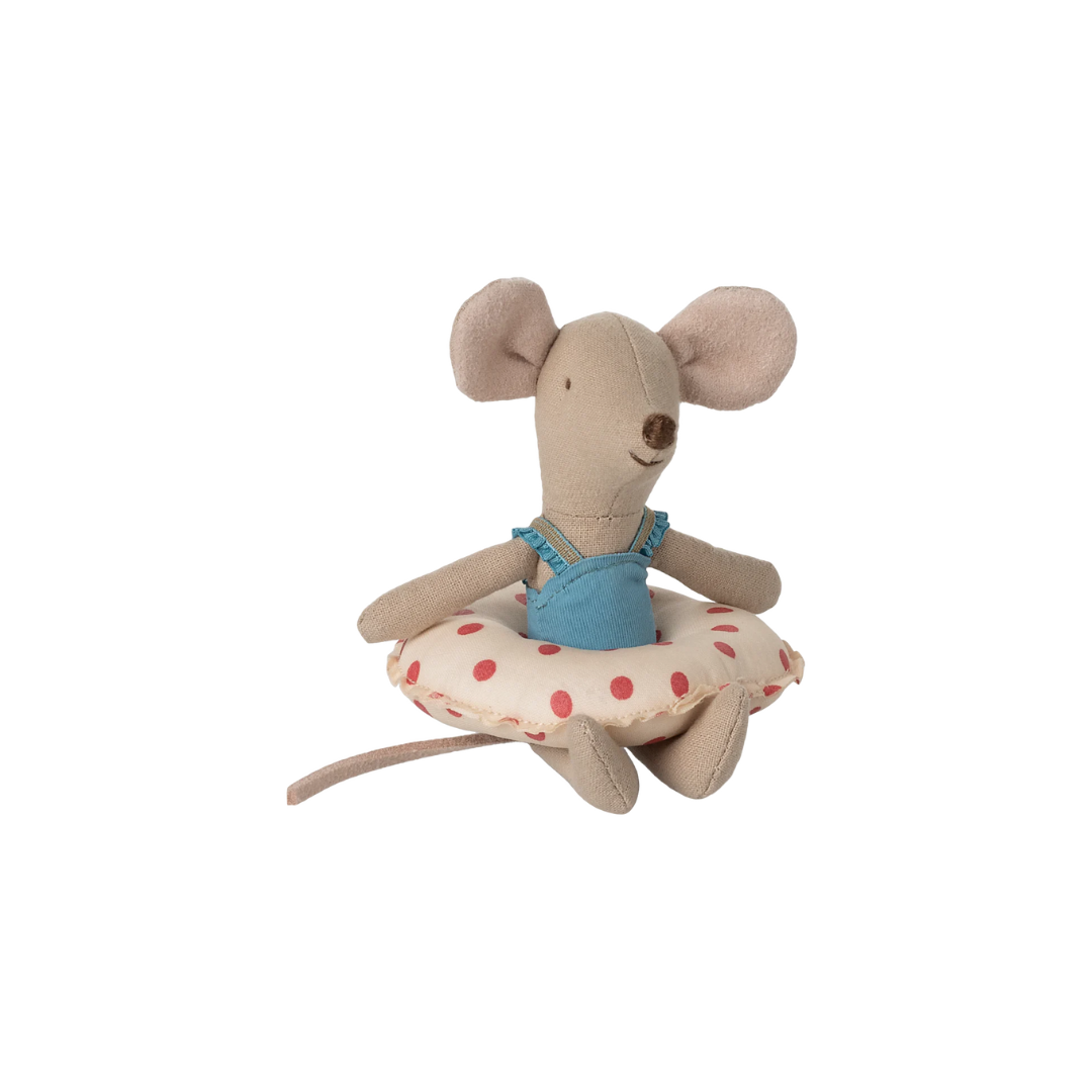 Maileg Beach mouse with float, Little sister - Red dot