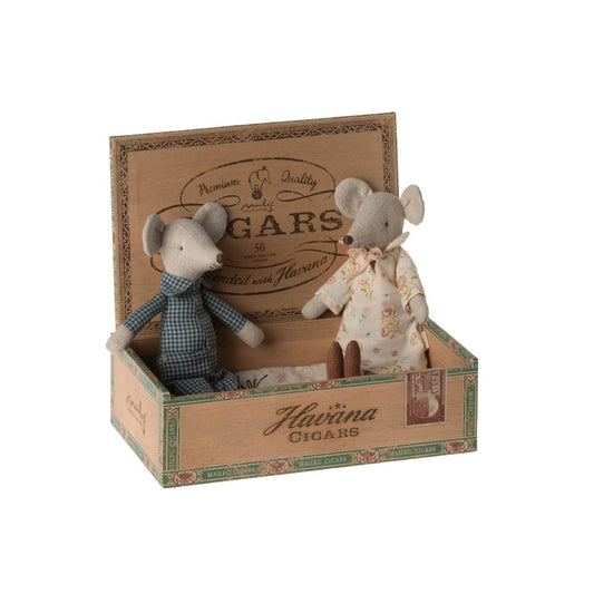 Maileg winter 2023 grandma and grandpa mice in a matchbox