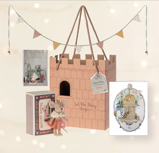 Maileg Princess Little Sister Birthday Gift Set: Mouse, Tag, Card, Bunting & Bag