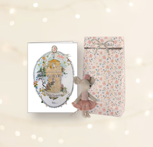 Maileg Ballerina Rose Birthday Gift Set: Mouse, Card & Bag
