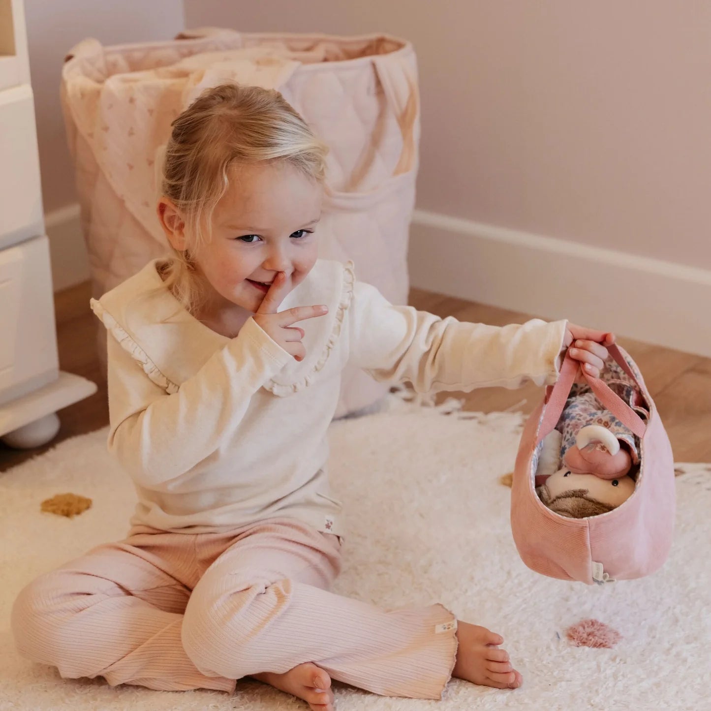 Little Dutch Baby Doll in Basket Rosa