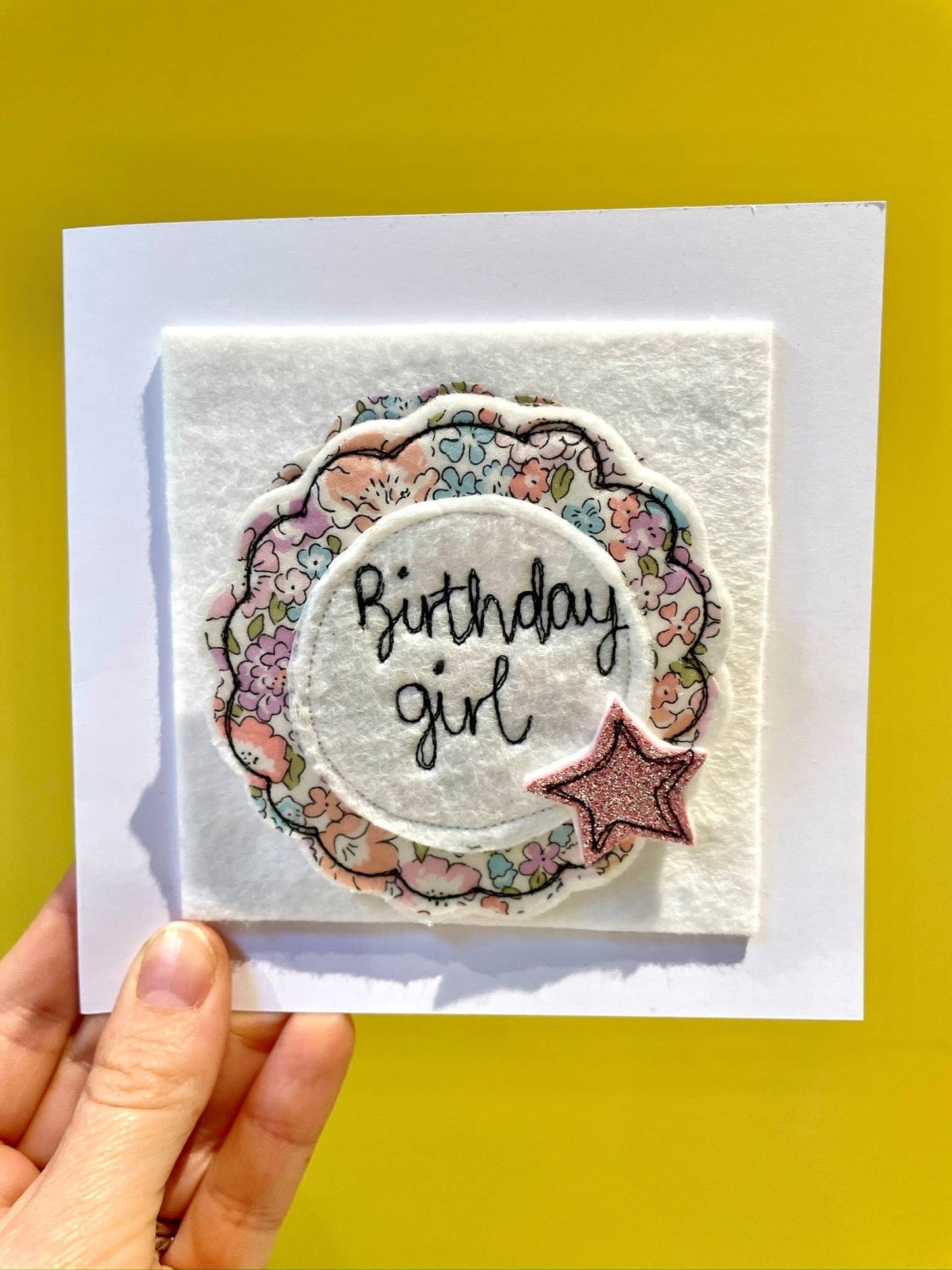 Girl Friday Embroidery Liberty Print Birthday girl badge and card^