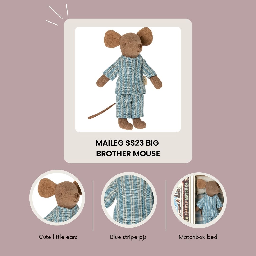 Maileg Big Brother Mouse in matchbox, Blue striped