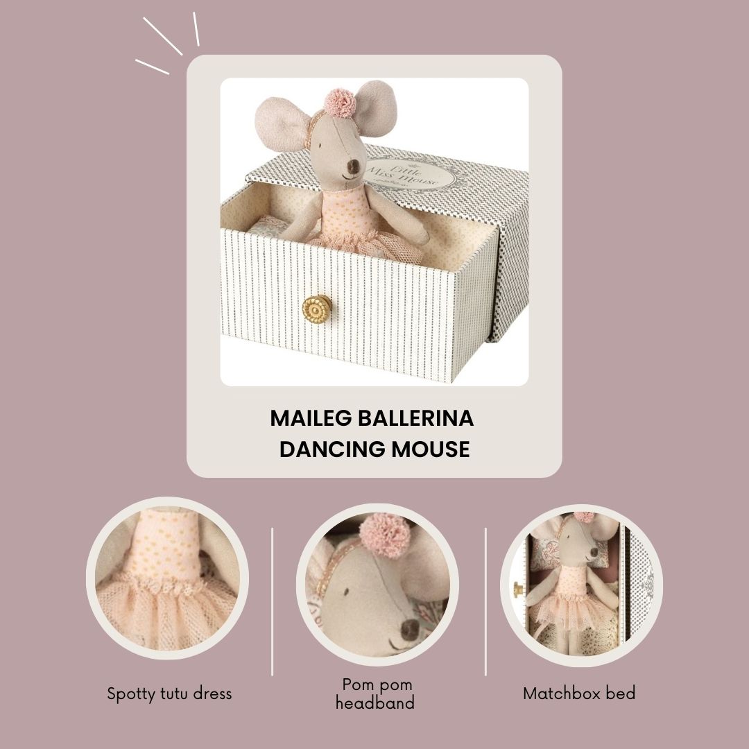 Maileg Ballerina Dancing Mouse in Daybed