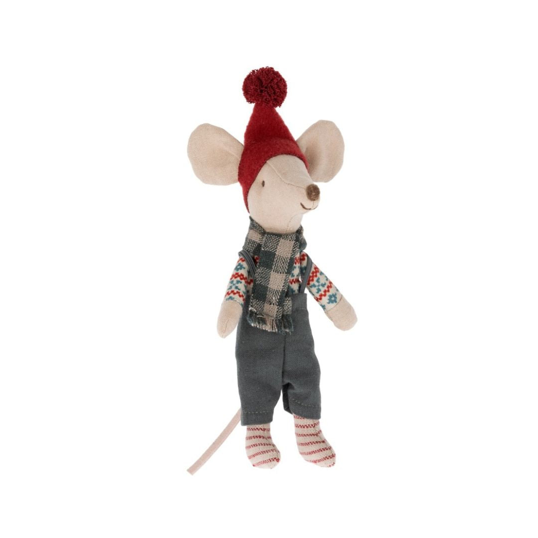 Maileg big brother Christmas mouse in dungarees