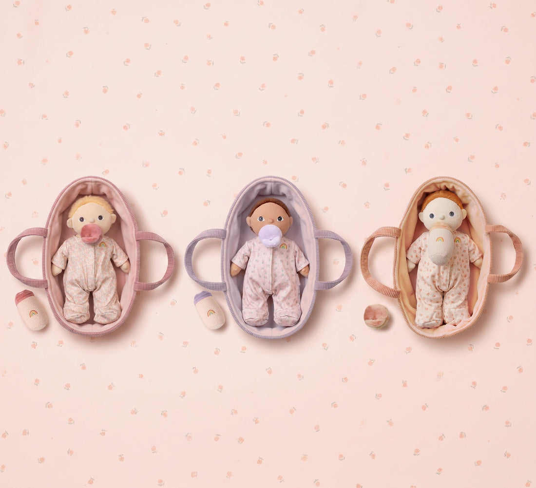 Dinkum Dolls by Olli Ella Binky Dinky baby doll in a carrycot soft toy collection