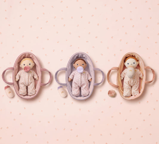 Dinkum Dolls by Olli Ella Binky Dinky baby doll in a carrycot soft toy collection