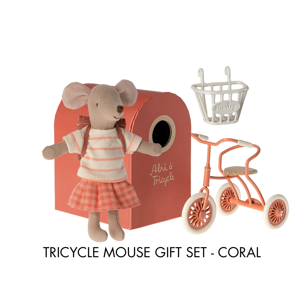Maileg Tricycle Mouse Gift Set - Coral