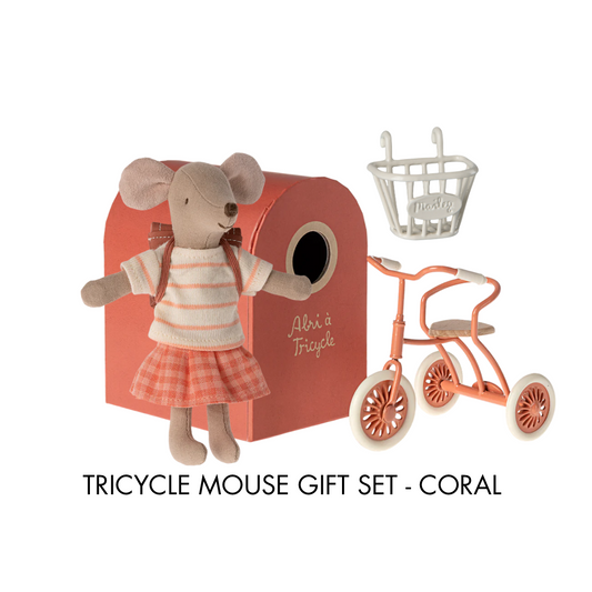 Maileg Tricycle Mouse Gift Set - Coral