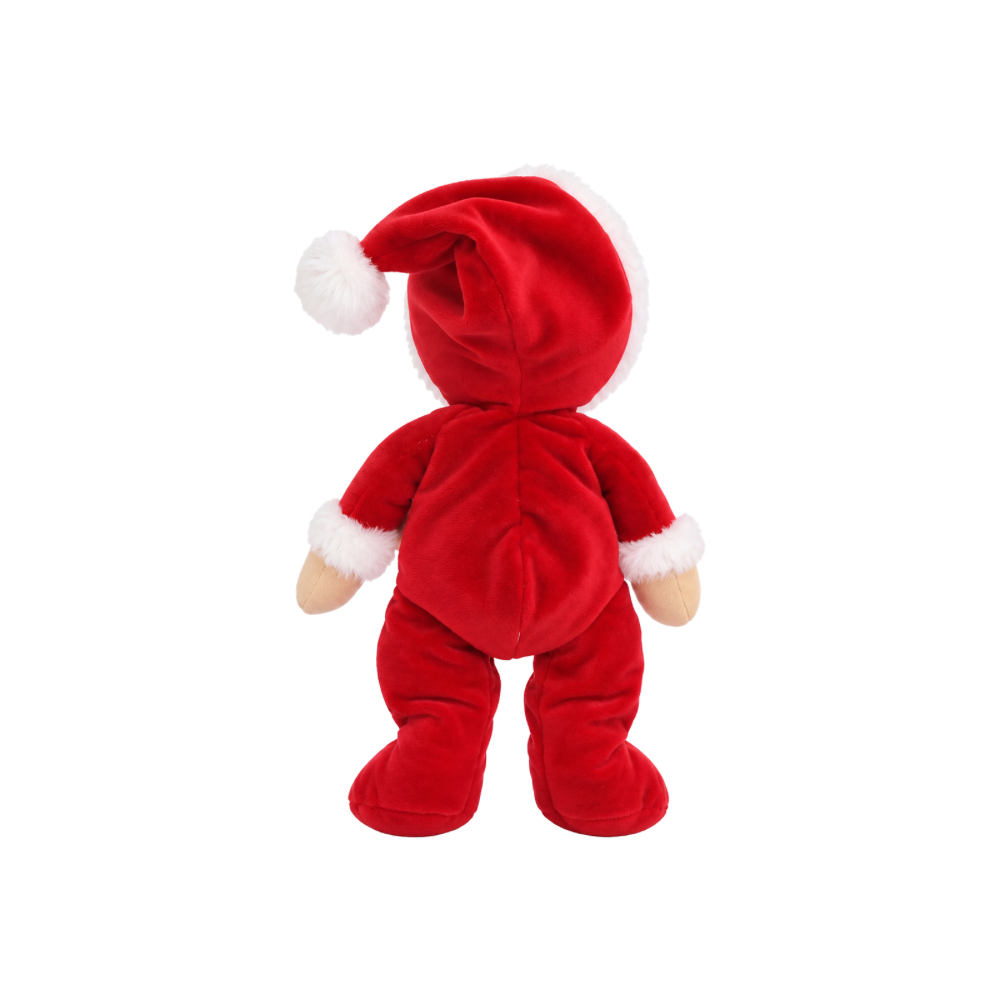Back of Olli Ella Sammy Santa Dinky Dinkum mini doll standing up for festive Christmas pretend play