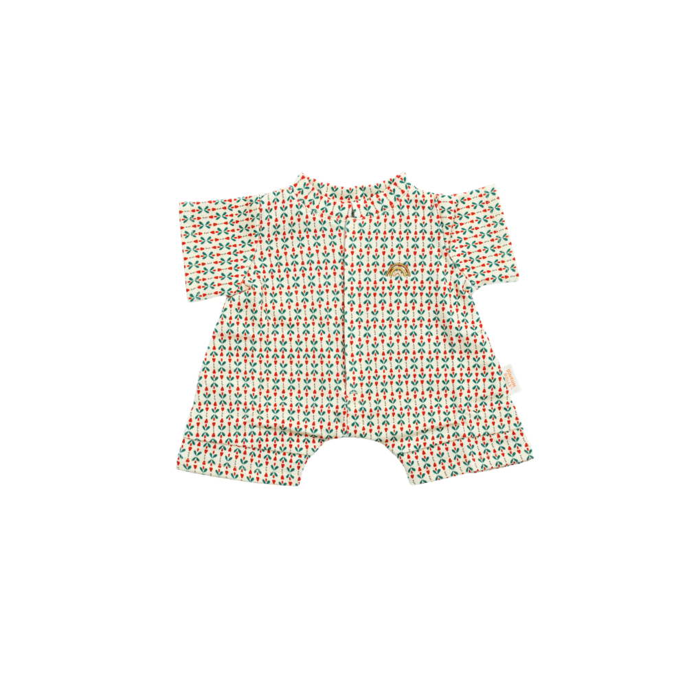 Olli Ella Dinkum Doll PJs in Berryheart cream heart print 100% cotton Christmas pyjamas