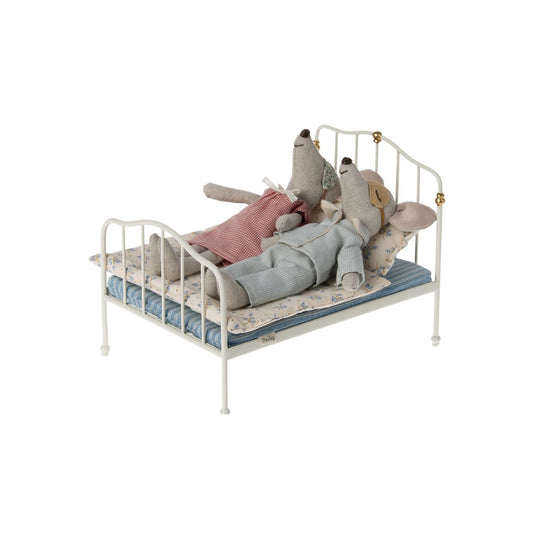 Maileg double bed for a Maileg dollhouse collection, with mum and dad mouse