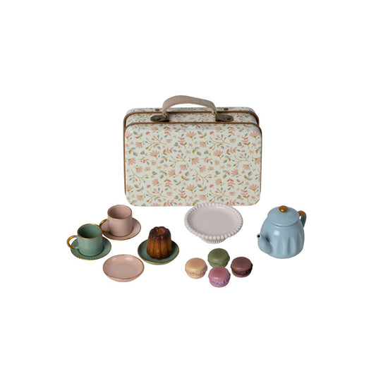 Maileg dollshouse mini tea party gift set, little maileg tea pot, food, and cups