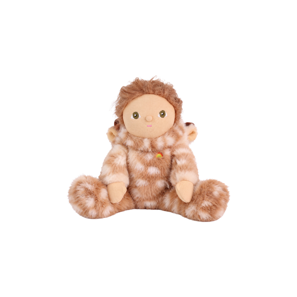 Olli Ella Riley Reindeer Dinky Dinkum mini doll posed sitting up for festive Christmas pretend play
