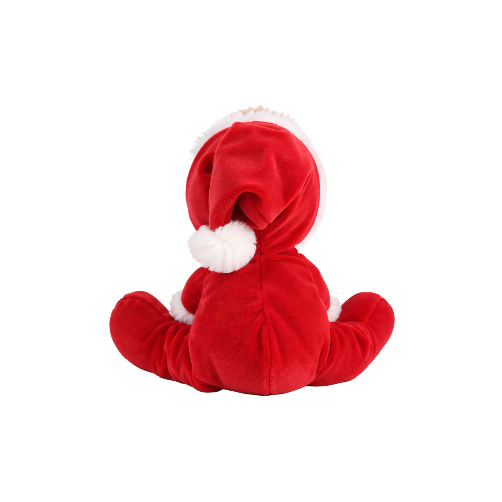 Back of Olli Ella Sammy Santa Dinky Dinkum mini doll posed sitting up for festive Christmas pretend play