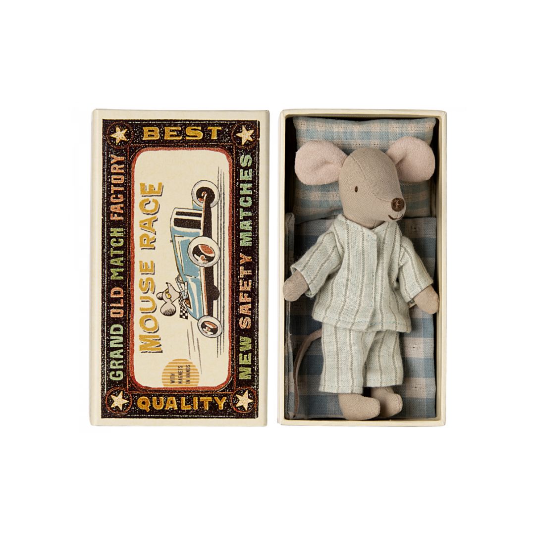 Maileg SS24 Big Brother Mouse in matchbox, Light Blue striped (DUE MARCH)