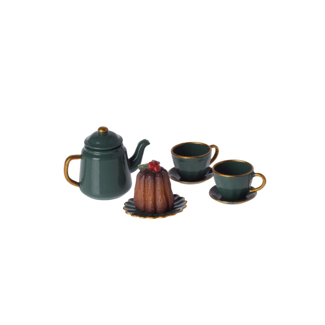 Maileg FW23 Christmas tea party set with blue tea pot