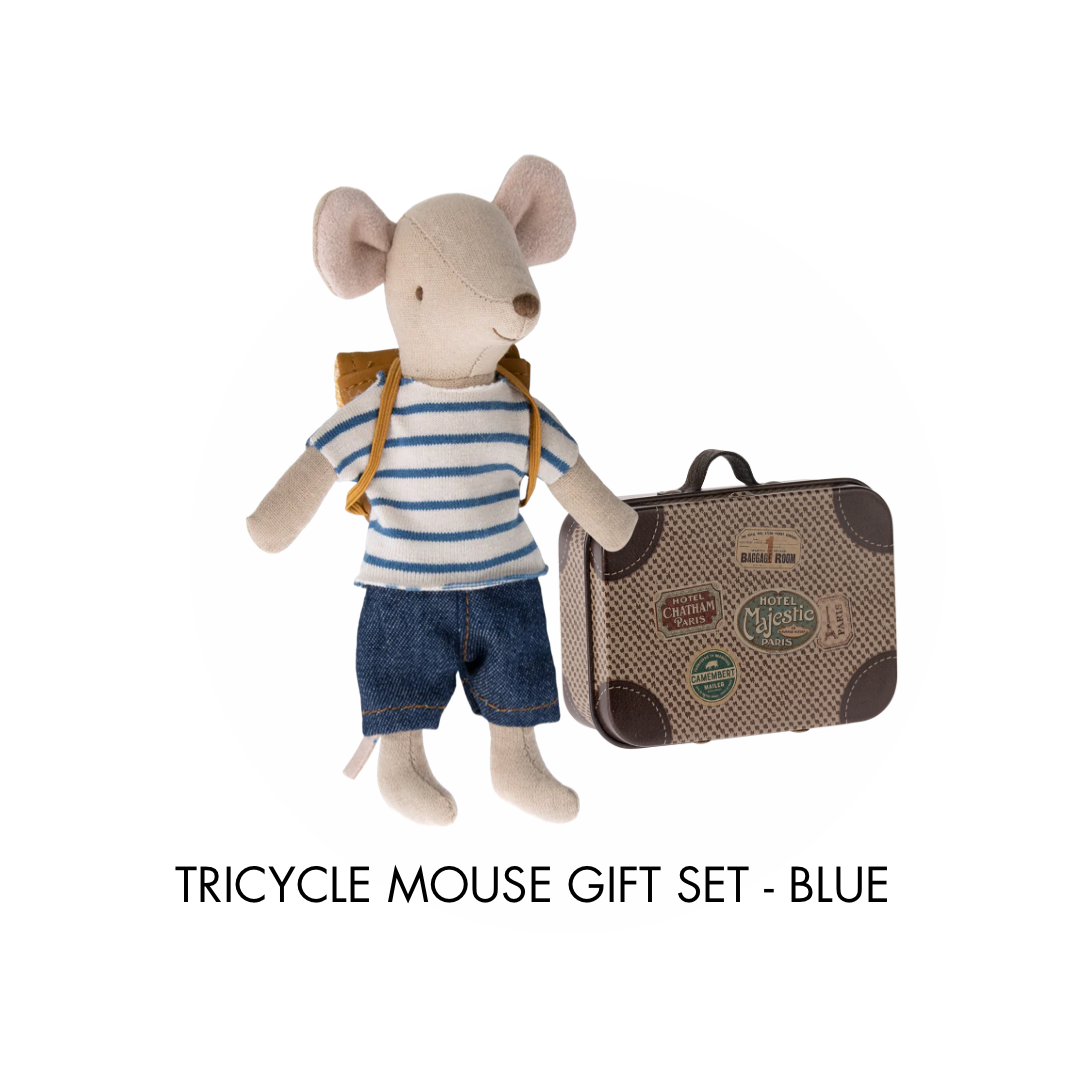 Maileg Tricycle Mouse Gift Set, Blue