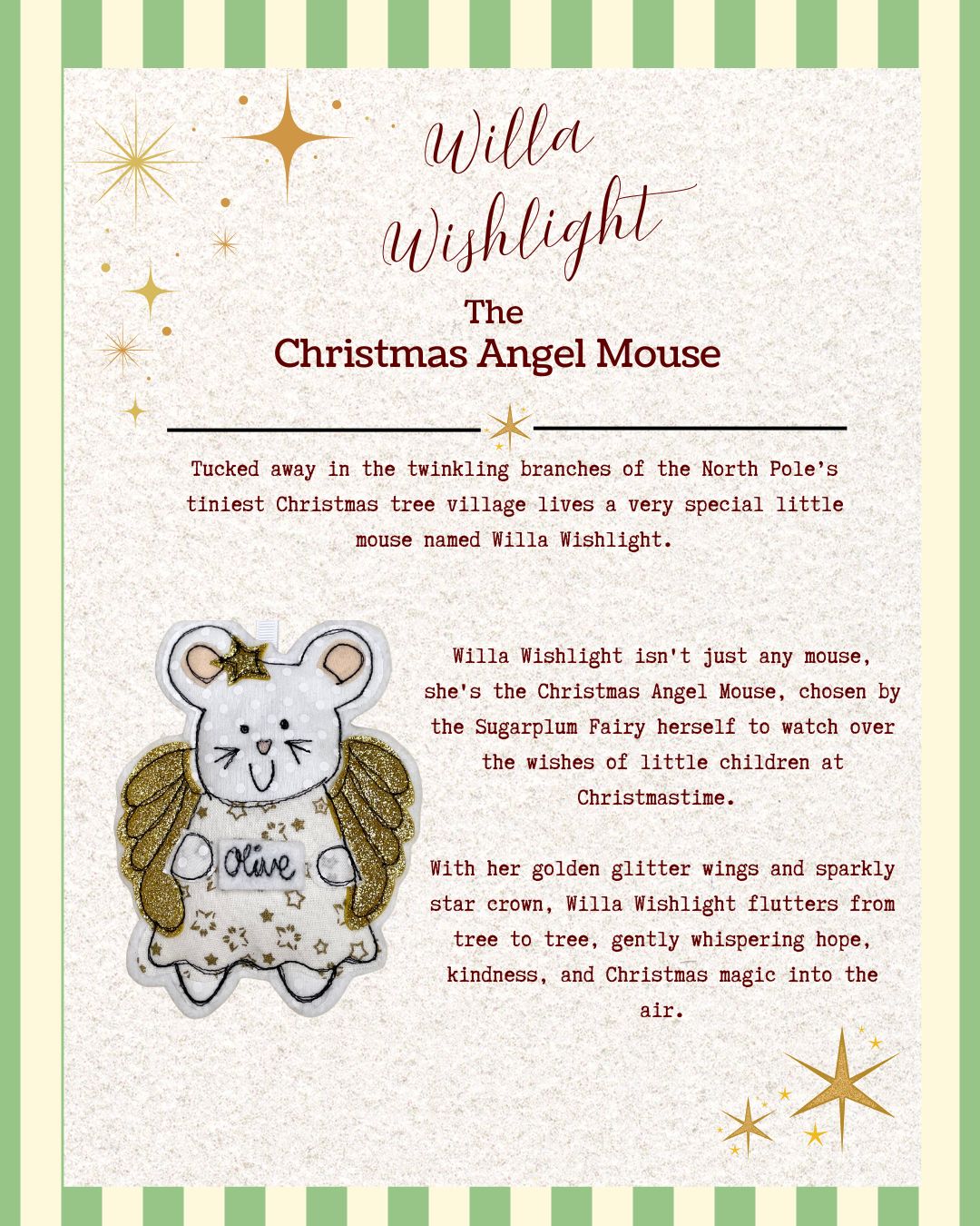Girl Friday Embroidery Angel Mouse - Willa Wishlight, Personalised Christmas Decoration