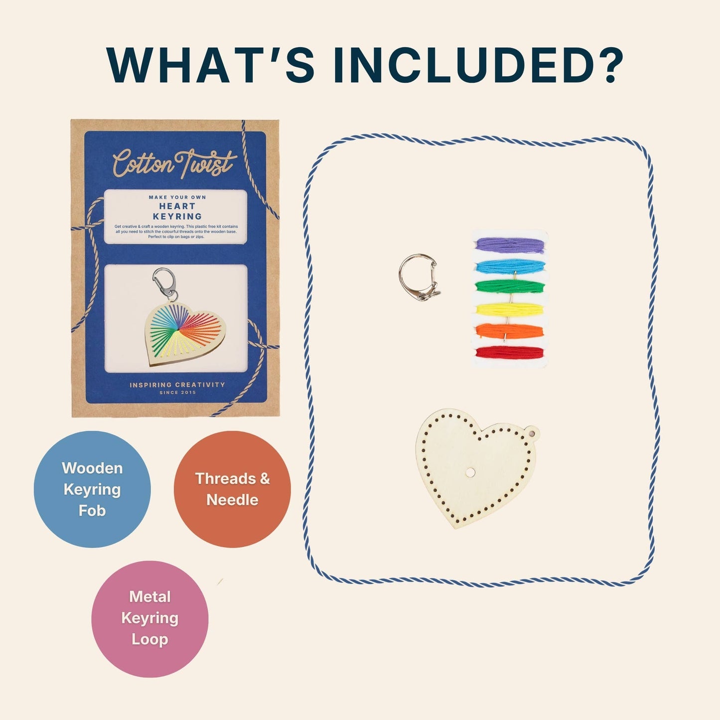 Cotton Twist (WE PREPAY ALL USA DUTIES) - Heart Keyring Craft Kit