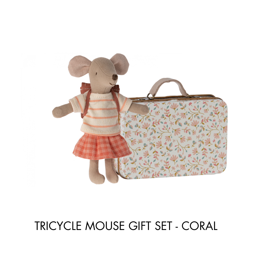 Maileg Tricycle Mouse Gift Set, Coral