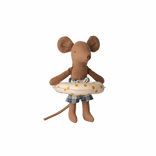 Maileg Beach mouse with float, Little brother - Yellow dots
