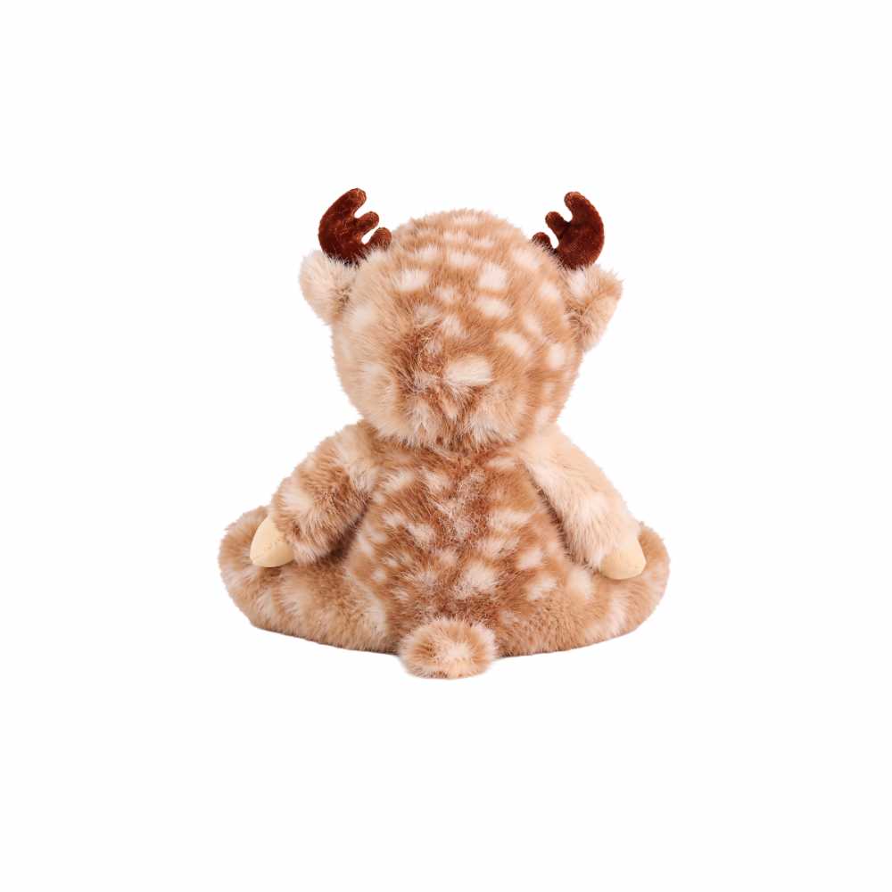 Back of Olli Ella Riley Reindeer Dinky Dinkum mini doll posed sitting up for festive Christmas pretend play