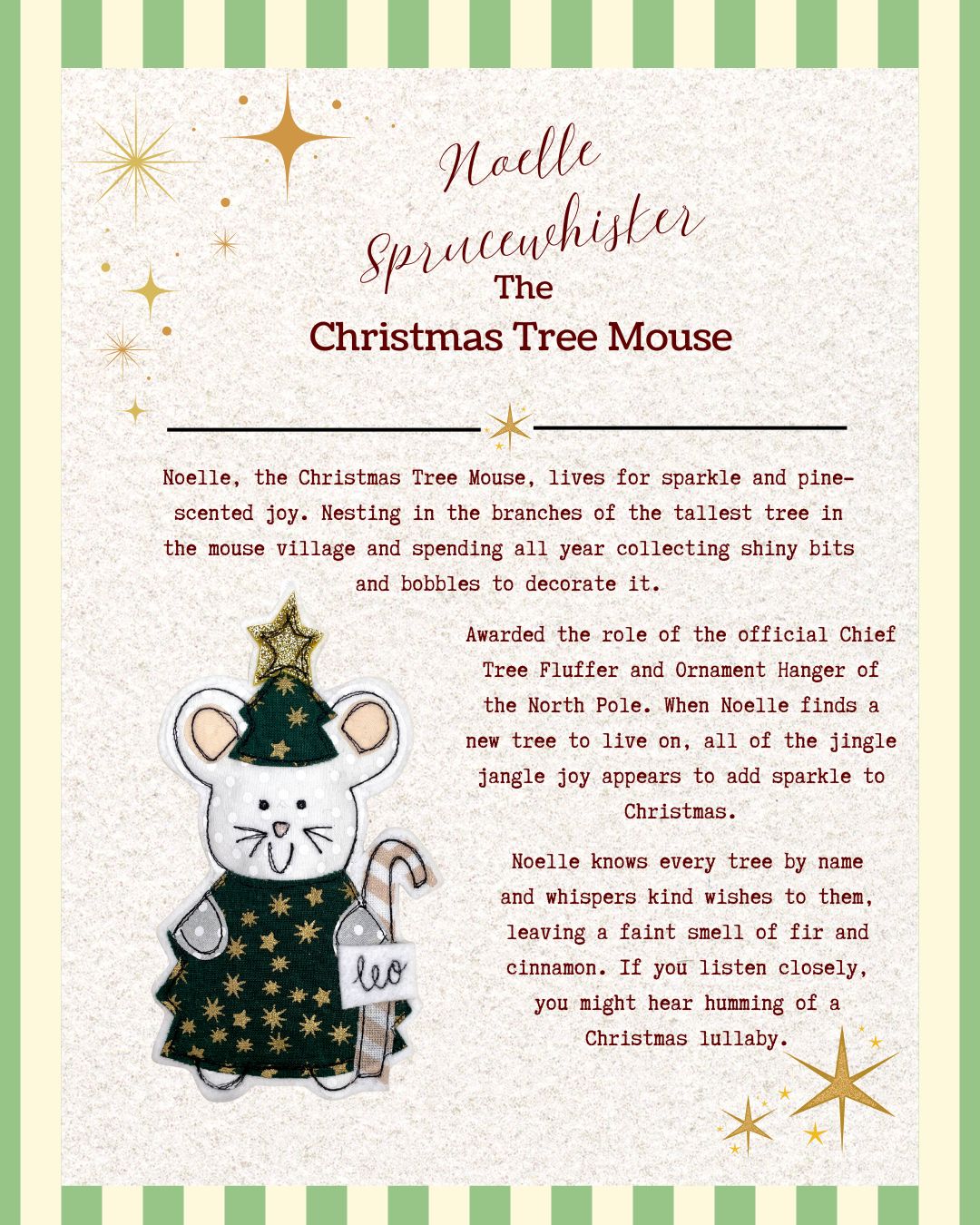 Girl Friday Emboridery Christmas Tree Mouse - Noelle Sprucewhisker, Personalised Christmas Decoration