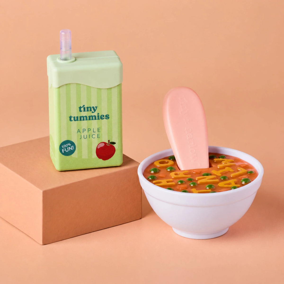 Tiny Harlow Tiny Tummies Alphabet Soup Bowl & Apple Juice Box Set