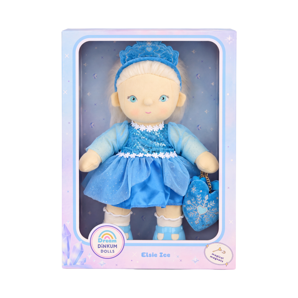 Olli Ella Dream Dinkum Doll Elsie Ice in giftable packaging as a soft ice princess Christmas gift for children